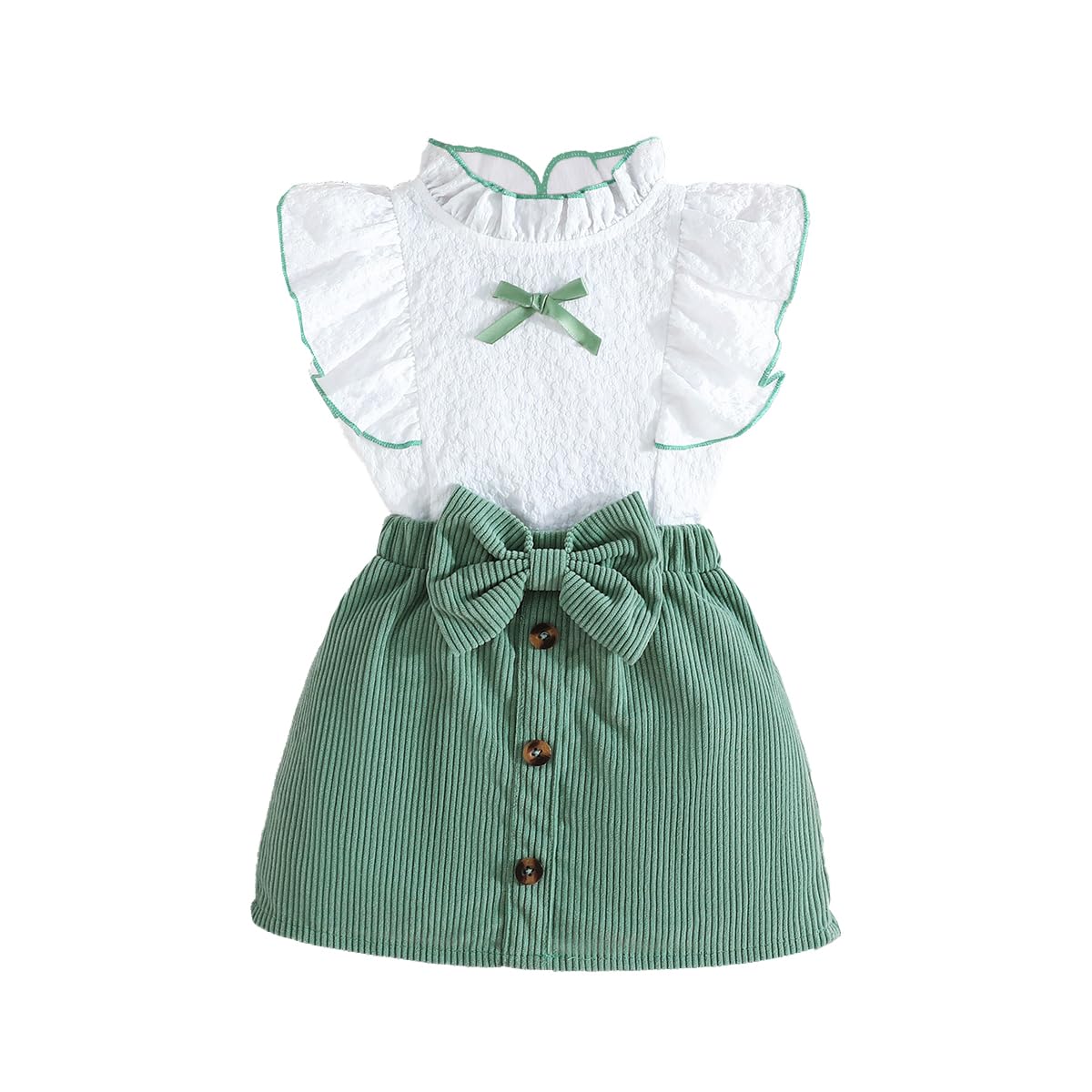 Ensemble Bébé Fille Été Sans Manches à Volants Tops + Bouton Mini-Jupe à Nœud Papillon 2 Pièces Ensemble Élégant Vêtement Tenues