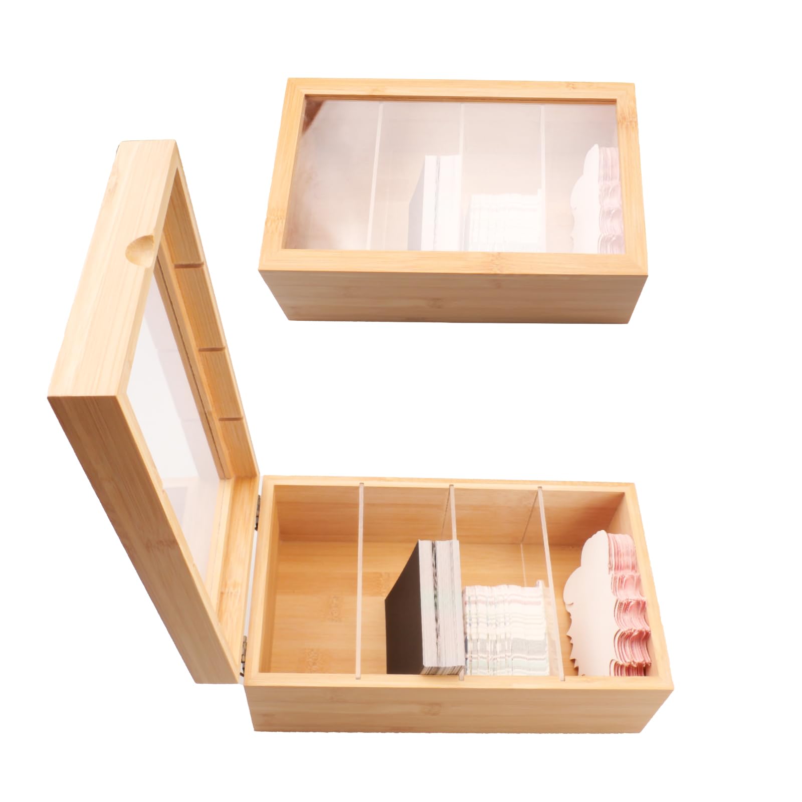 Portatarjetas de madera con 4 compartimentos, organizador para oficina, escuelas u hogar