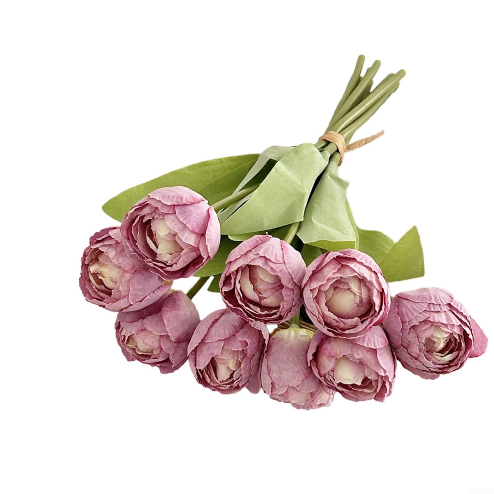 Tulipes artificielles à bords brûlés : lot de 2 bouquets de 9 têtes en soie violette réaliste