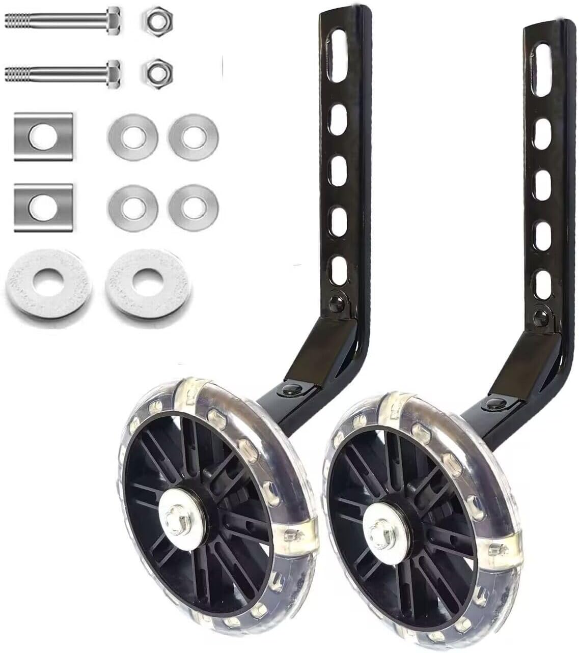 Flash Training Wheels for 12 14 16 18 20 Inch Kids Bike，Heavy Duty Training Wheels are for Single Speed Bicycle (Black)