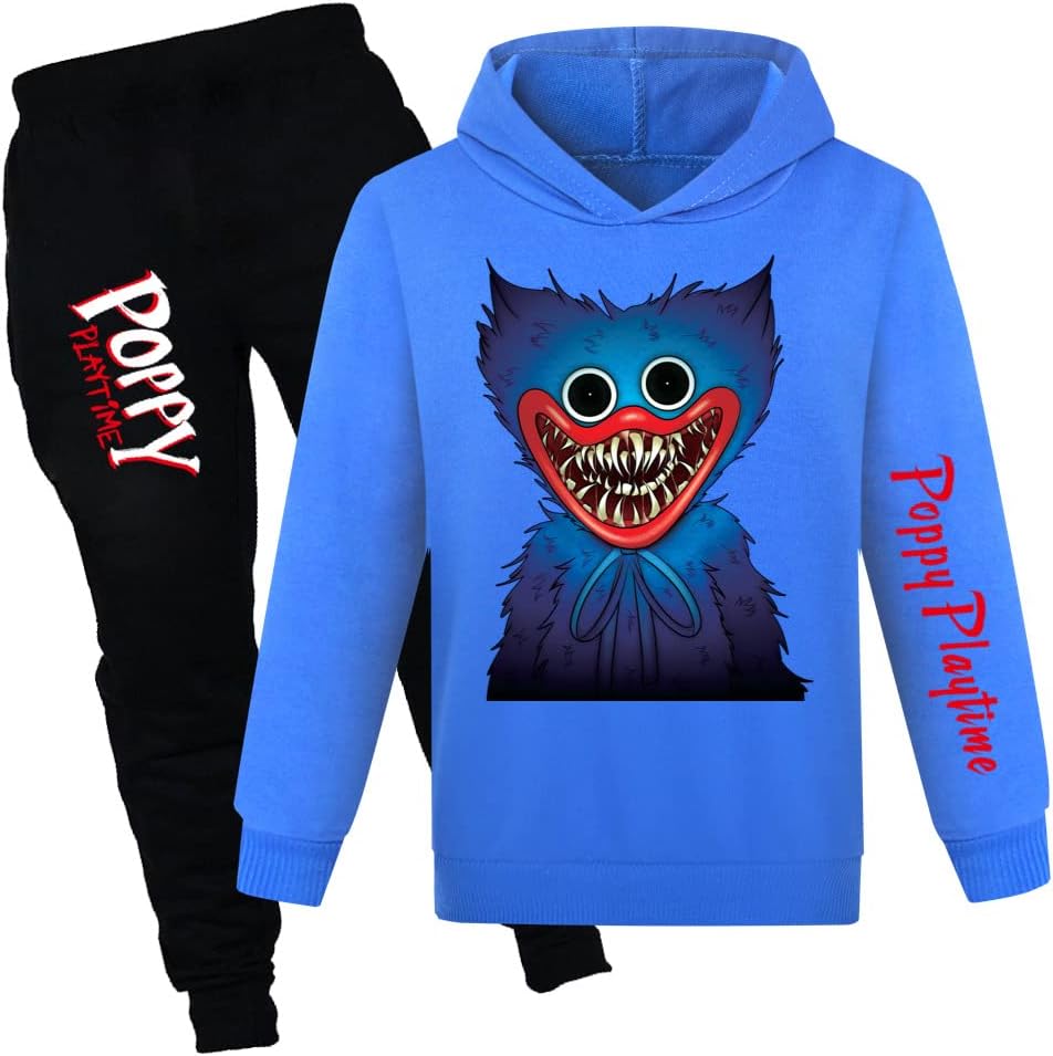Poppy Playtime Boys Hoodies Huggy Wuggy Kids Clothes Set Jumper Gamer Grey Black Pullover Long Tops Girls Fashion Hooded