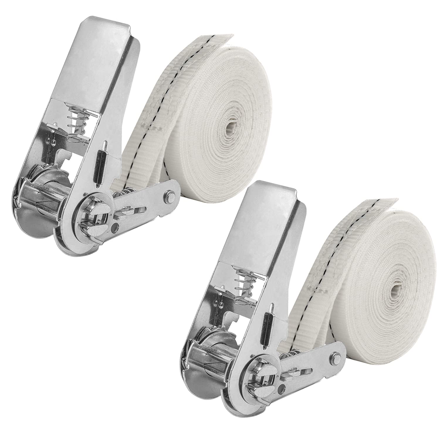 NIUXX 2 Pezzi 6m Cinghie di Ancoraggio con Cricchetto, Cinghie a Cricchetto Cinghie di Ancoraggio 25 mm, Carico 800 kg, Cinghie di Ancoraggio Estremamente Robuste per il Fissaggio del Carico, Bianco