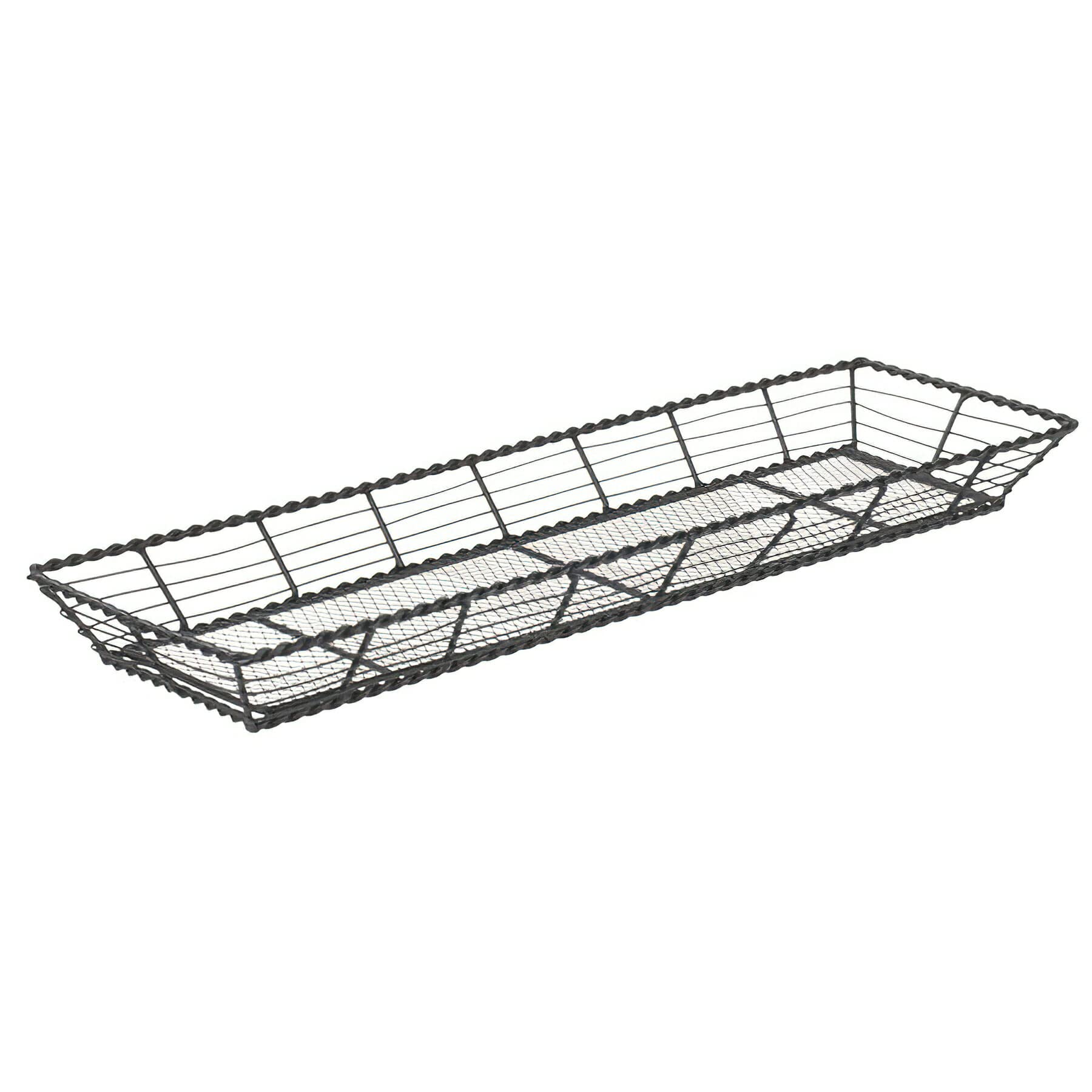 G.E.T. WB-706 22" x 7" Rectangular Black Wire Basket, 2" Deep, Iron Powder Coated