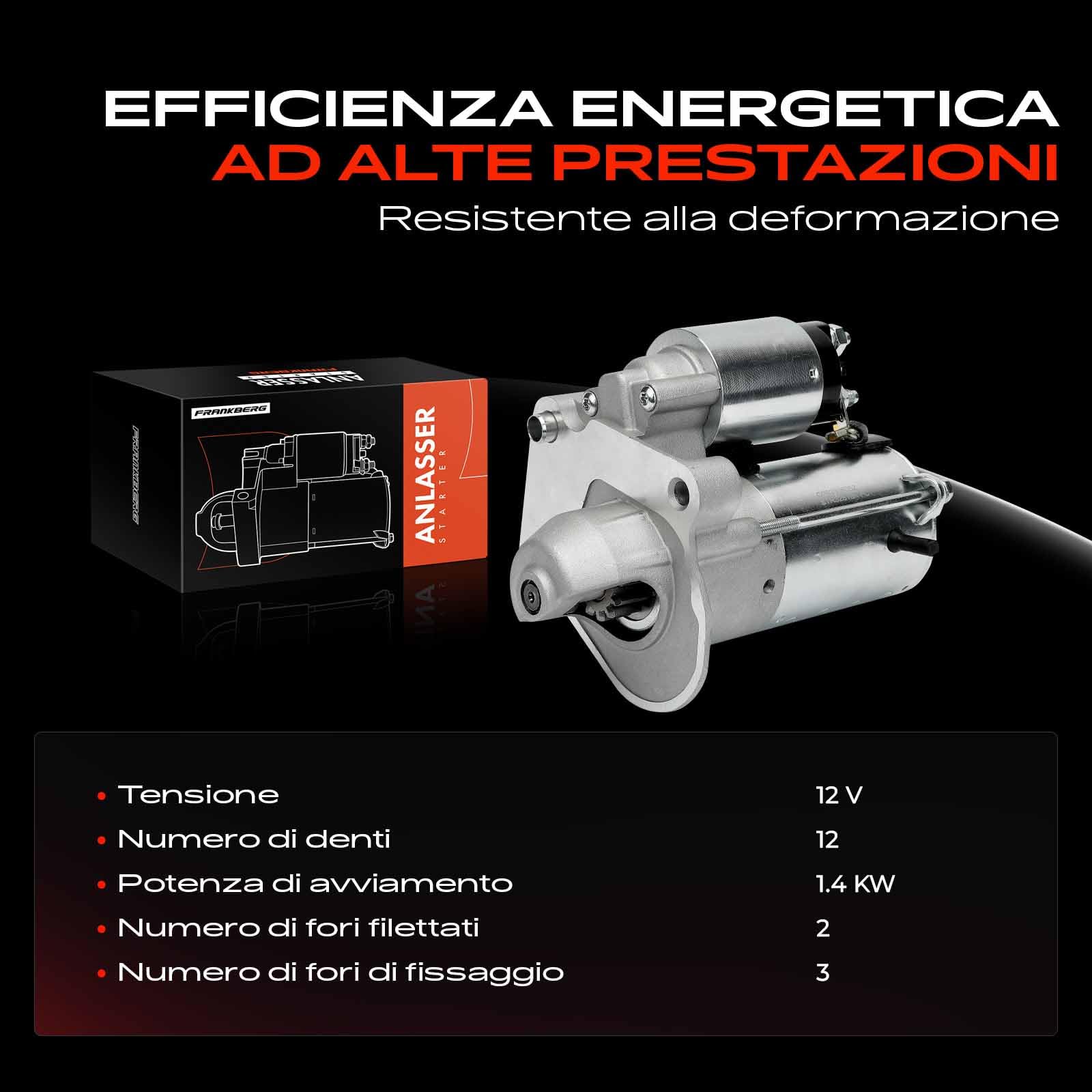 Frankberg Motorino di avviamento 14 kW 12 V 12 denti 2S6U-11000-EB | Compatibile con: Fiesta V Van, Tourneo Courier B460 MPV, Fiesta V JD JH, Fiesta VI Van, B-Max JK, Fiesta VI CB1 CCN