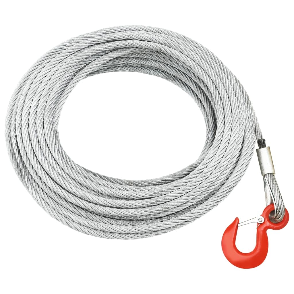 Fune metallica da 8 mm, 20 m, in acciaio zincato, 800 kg, con gancio di sicurezza per verricello manuale, verricello elettrico, verricello di sollevamento, verricello di trazione, officina