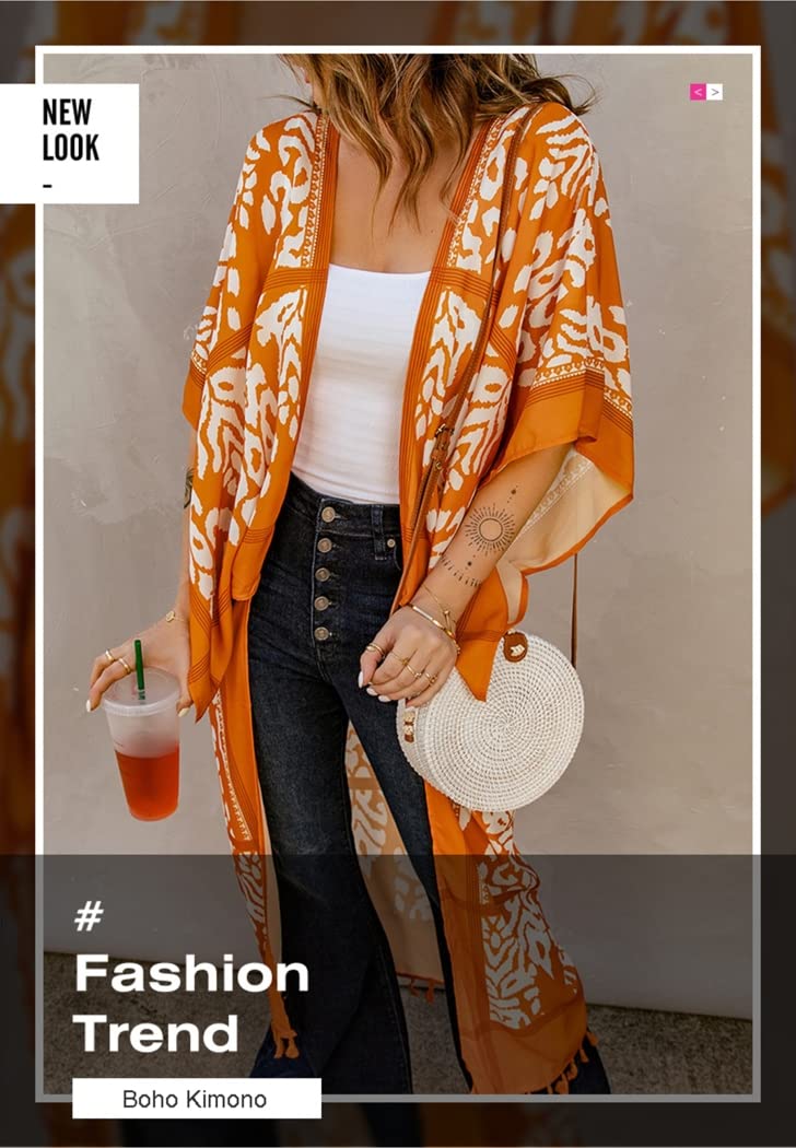 CYGE Boho Kimono per Donna Beach Bikini Cover Up Cardigan Boho Kimono Robe Loose Long Robe