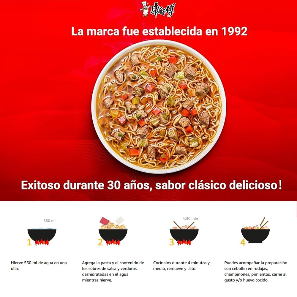 Pack 24 Ramen Fideos Instantáneos Sabor Ternera - Instant Noodle Tallarines