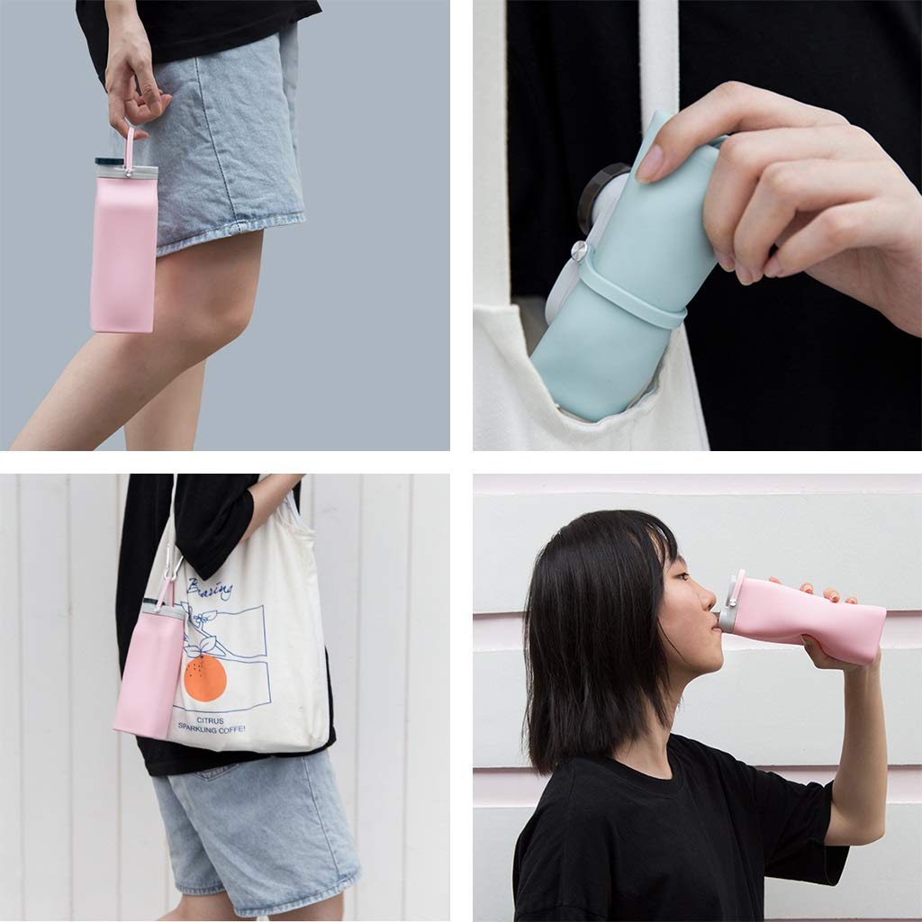 Faltbare Wasserflasche, Tragbar Kieselgel Hohe Kapazität Kann Mit Kochendem Wasser Gefüllt Werden 400ml (4 Farben)