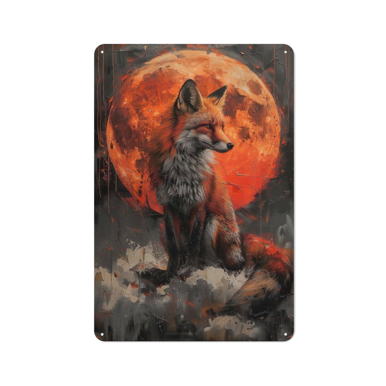 Junmoney Mystical Orange Wolf Tin Sign 30X20cm For Garage Wall, Retro-Style Wall Decor, For Vintage Wall Decor Fans, For Metal Sign Collectors