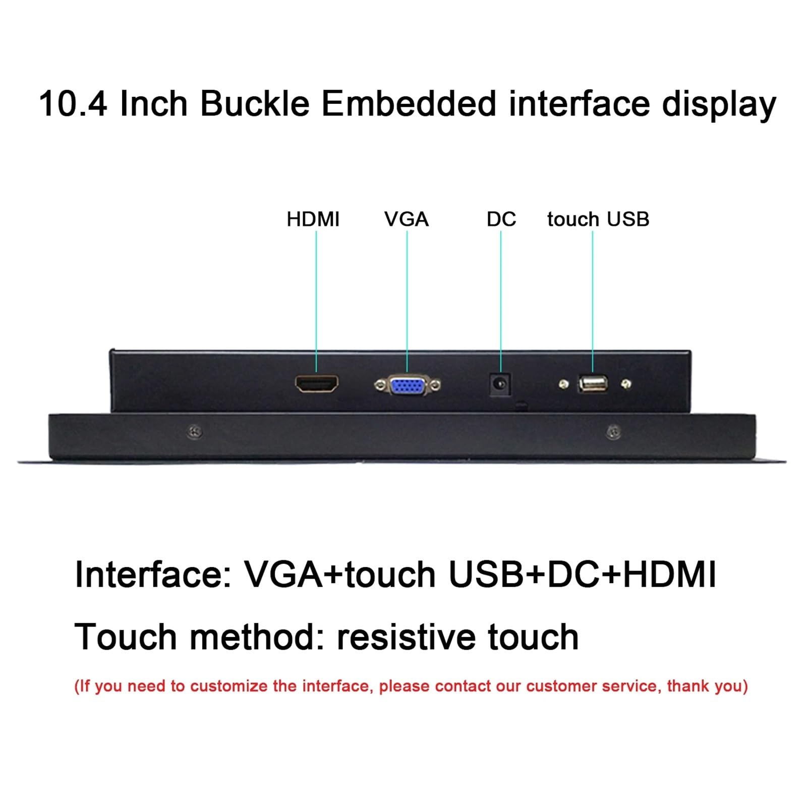 1PCS 10 12 15 17 pollici fibbia incorporata monitor di computer industriale touch screen resistivo con display touch usb 1024 * 768(10.4 inch HDMI USB)