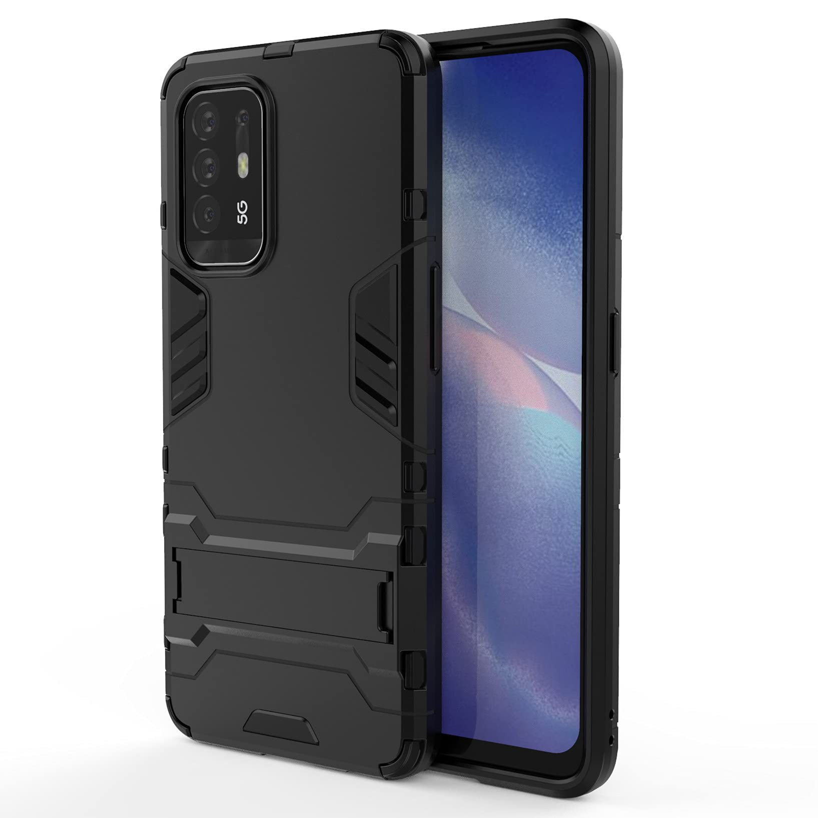 SEEKO Coque Pour Oppo A74 4G, [Protection De La Caméra] Etui Avec 360 Degrés Rotation Bague, Renforcée Bumper TPU PC Silicone Antichoc Armure Housse