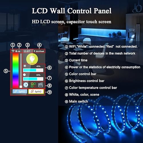 Miniatura 7 de LANBON Interruptor de tira de luz inteligente L8 LCD, con tira de luces LED de 32.8 pies, interruptor de pantalla táctil de pared WiFi de 2.4 G,