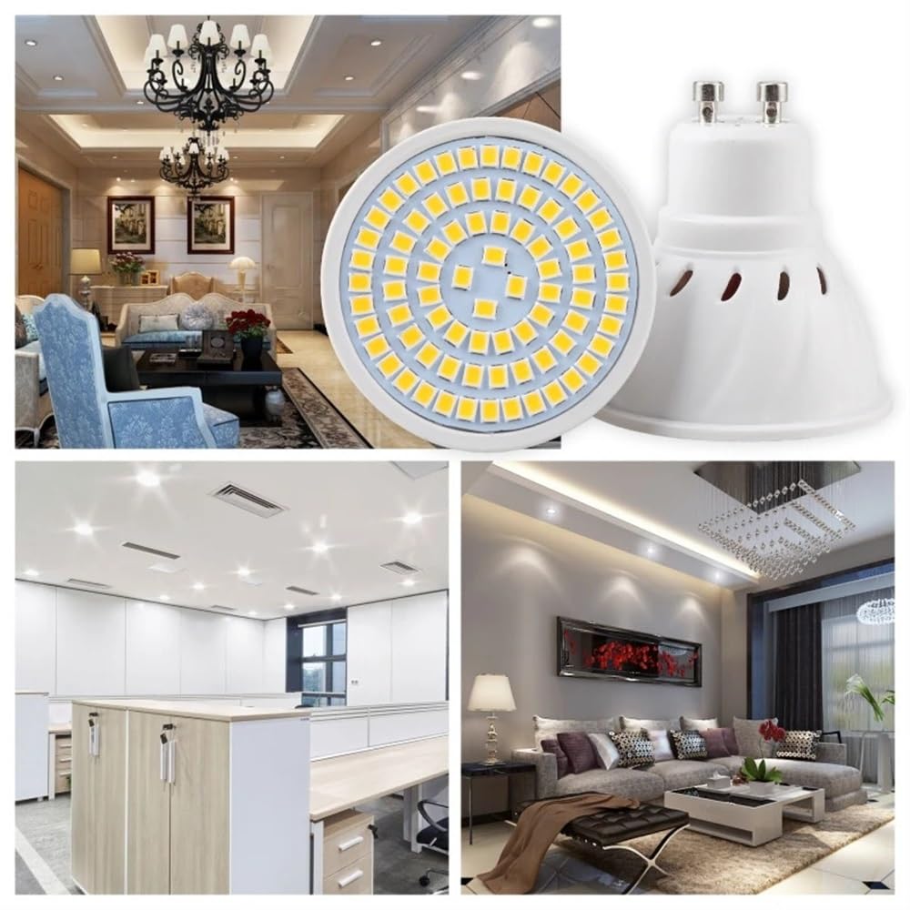 YSJX lighting, Paquete de 20, bombilla de foco LED GU10 AC220V lámpara LED 48/60/80LED 2835SMD foco de lámpara LED Bombillas para el hogar(Warm White,5W 80LED GU10)