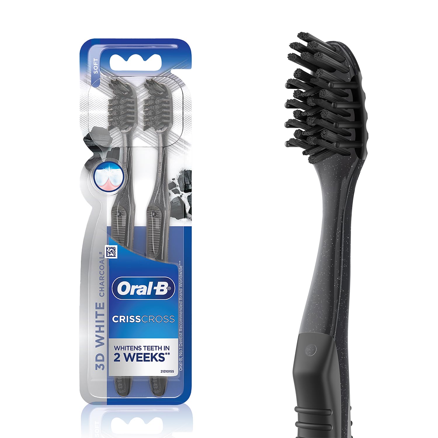 Oral-B 3D White Charcoal Soft Toothbrush For Adults, Whitens Teeth in 2 Weeks, Soft Bristles, Multicolour Tooth Brush Whitening Set, Oral B Dentist Recommended Brand (Pack of 2)-image-39