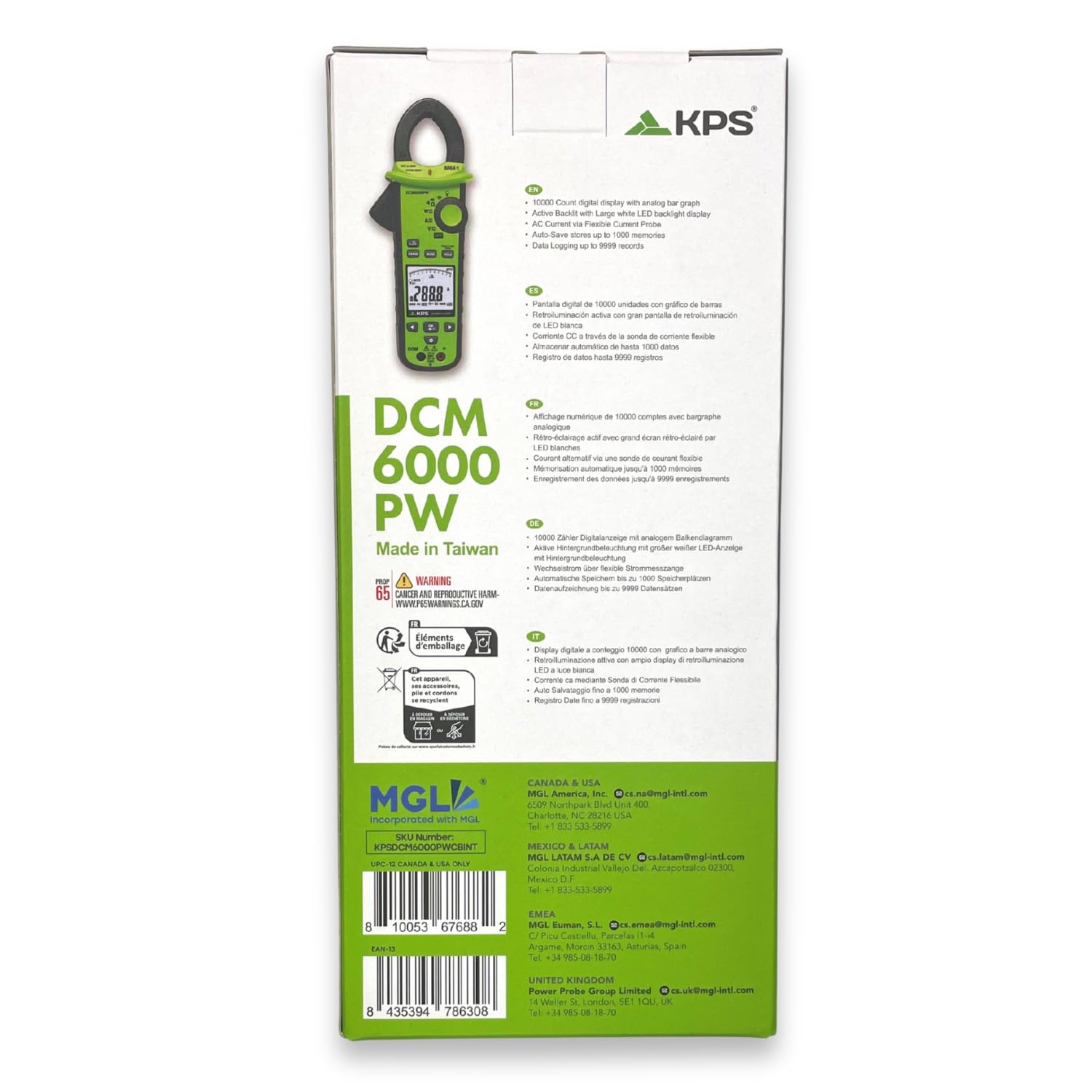 KPS DCM6000PW Pinza Vatimétrica Digital TRMS 10000 Cuentas, 1000V AC/DC, 600A AC/DC, Medición de Potencia, Armónicos, Factor de Potencia y THD, Bluetooth y Datalogger, CAT IV 600V