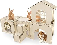 YUEPET Extra Large Wooden Bunny Castle Hideout with Stairs - Ventilated Detachable Rabbit Habitat for Indoor/Outdoor Bunnies, Guinea Pigs & Small Pets
