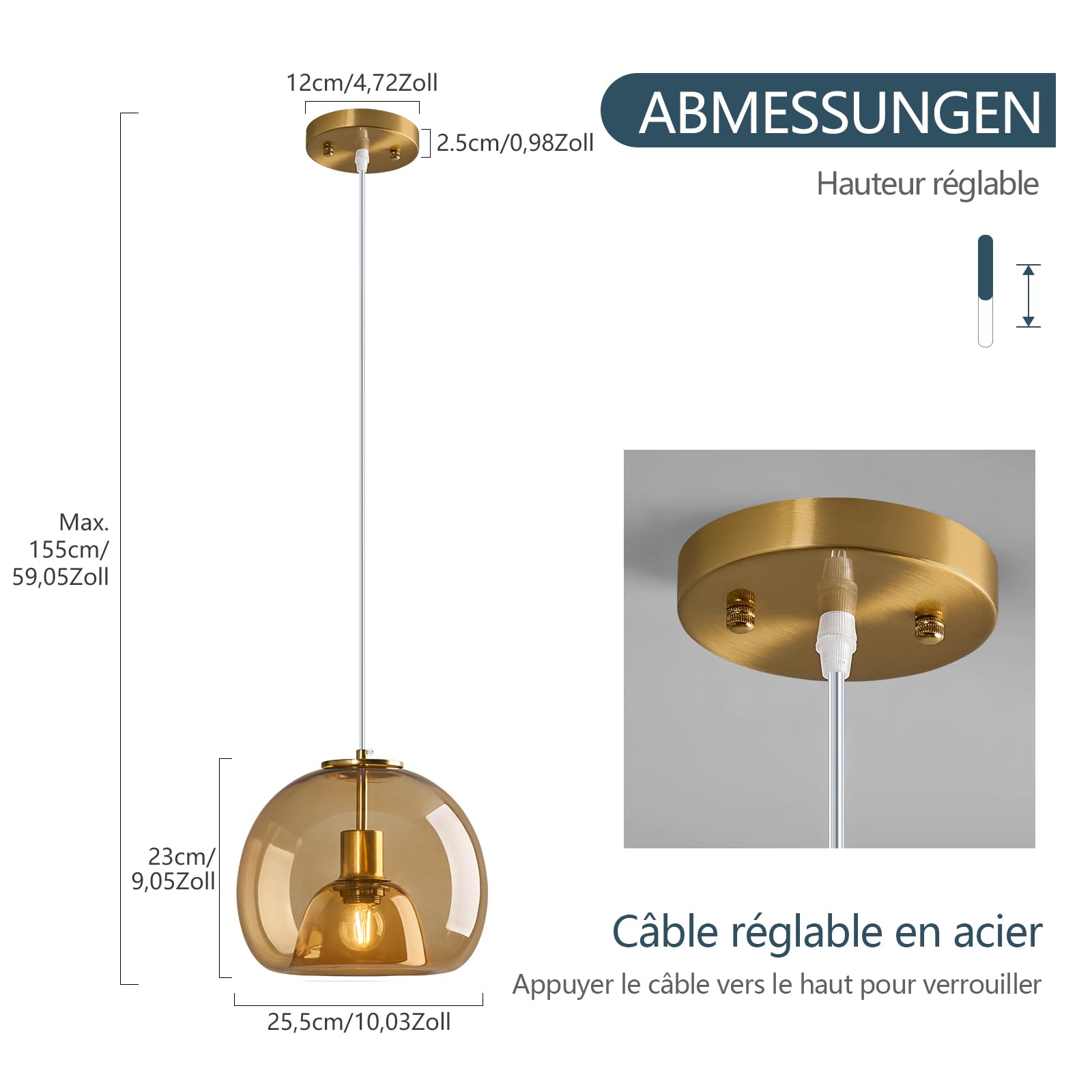 Cognac Vetro Lampade a sospensione Cucina Isola Oro Lampada a sospensione Moderna Lampada sospensione 1-Fiamma E27 Retro Lampada a sospensione per Camera da letto Cucina Isola Sala da pranzo