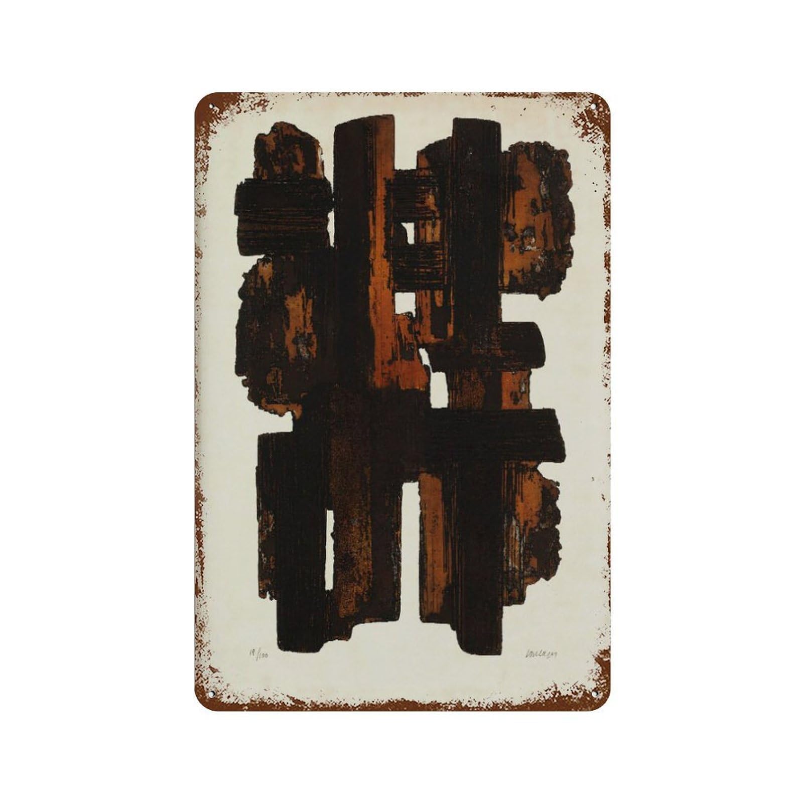 xiaoxiaoshen Soulages Exhibition Brush Strokes Abstract Wall Decor Art Metal Tin Poster Modern Home Decor Art Home Bar Shop Decorations Vintage Sign 30x20cm
