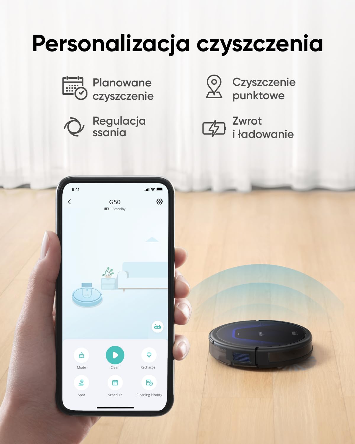 eufy G50 Automatyczny odkurzacz z silnym ssaniem 4000 Pa, dynamiczna nawigacja, grzebień Pro-Detangle, szczotka rolkowa, idealny do sierści zwierząt, twardych podłóg, dywanów