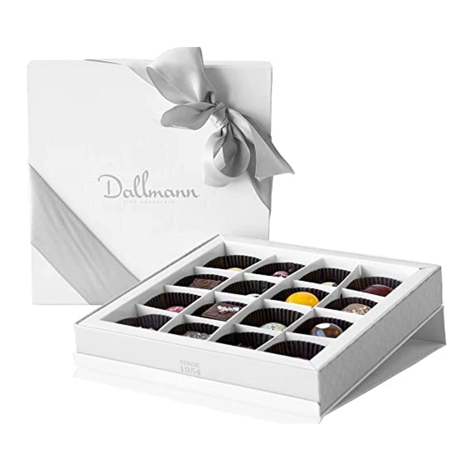 Dallmann Confections Exotic Assorted Chocolates | Luxurious Chocolate Gift Box Beautifully Finished With Hand-Tied Silver Satin Ribbon | Traditional, Exotic & Contemporary Flavored Truffle Chocolates (25 Pieces)