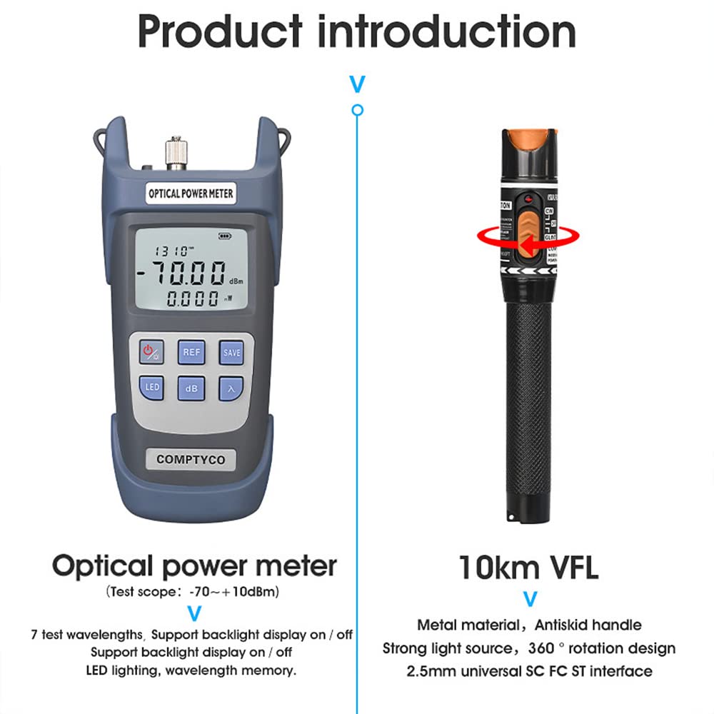 Kit de Fibre Optique FTTH avec 6S Couperet, 70dBm~ + 10dBm Compteur de puissance optique et 10mW échec optique avec coupe-fibre et outil de dénudage pour testeur de câble