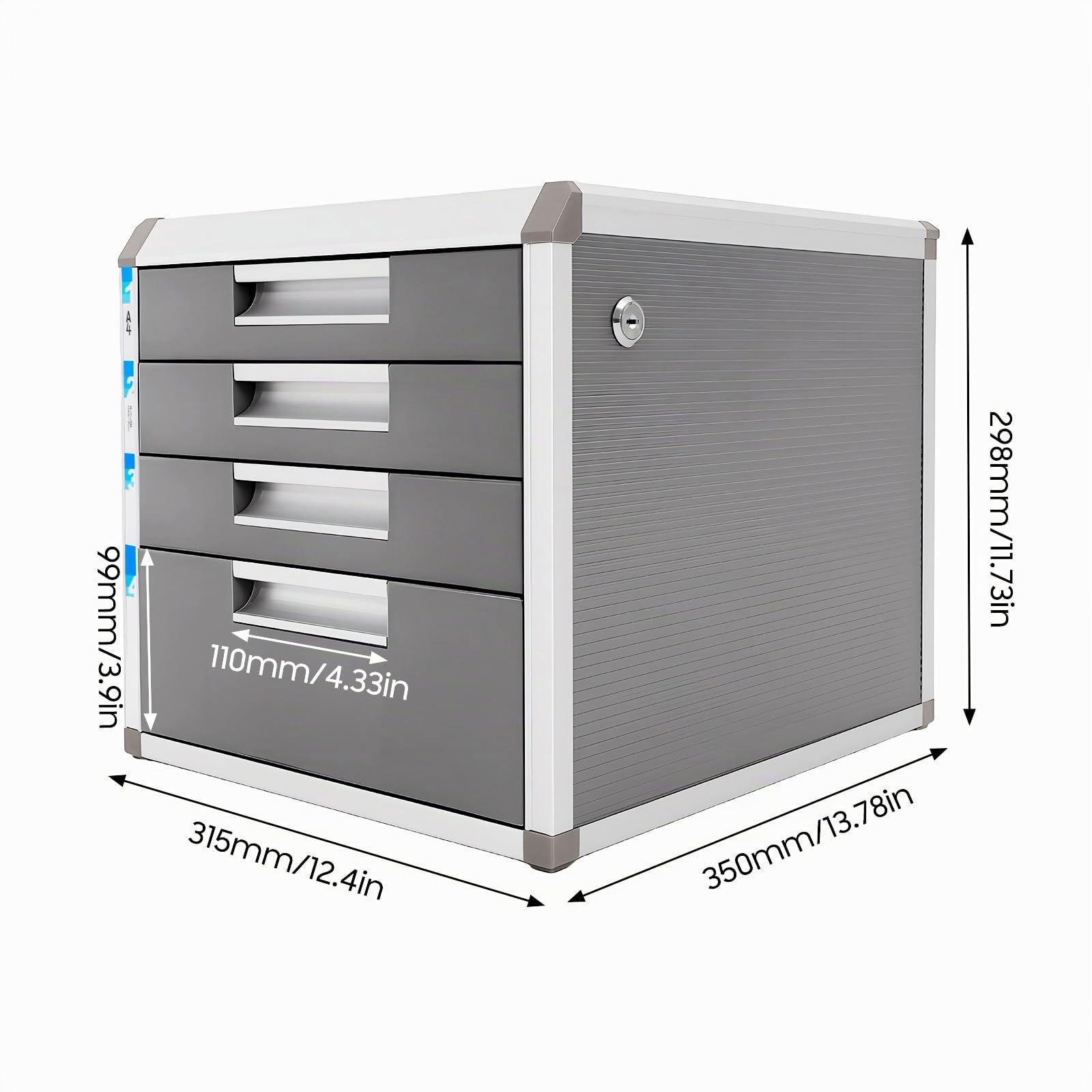 Cassettiera a 4 scomparti, con chiusura a chiave, organizer da scrivania, formato A4, organizer da tavolo, organizer per lettere, adatto per tutti gli uffici