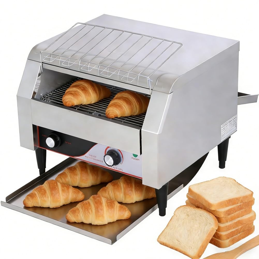 Commercial Conveyor Toaster 450 pieces/H 2600W, Heavy Duty Countertop Industrial Electric Oven with Dual Heating Tube and 7-Speed Adjustments, Stainless Steel for Home Restaurants Bakery(150pieces/H)