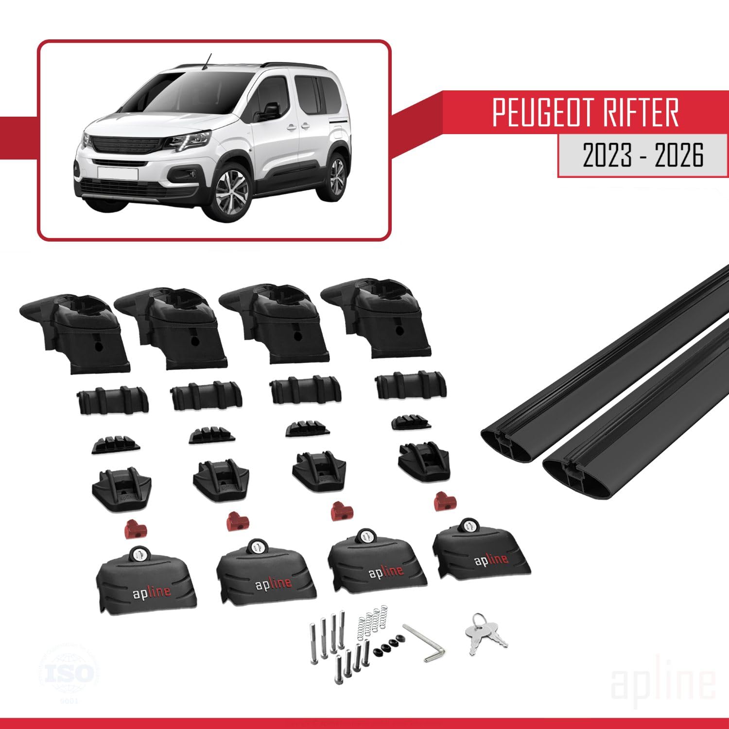 Apline Dachträger Für Peugeot Rifter (2019-2022) - 2 Aluminiumstangen, Relingträger, Max. 75 Kg