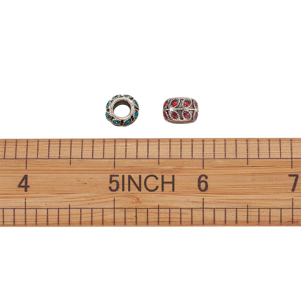 PandaHall, 50 perline in lega con strass, colore argento