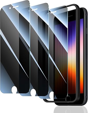 3+1-Pack, Privacy Screen Protector for iPhone 6/6S/7/8/SE3/SE2020/SE2022 with Installation Alignment Aid, Anti-Spy Tempered Glass Film, Dark Private Black Protection, 9H Hardness