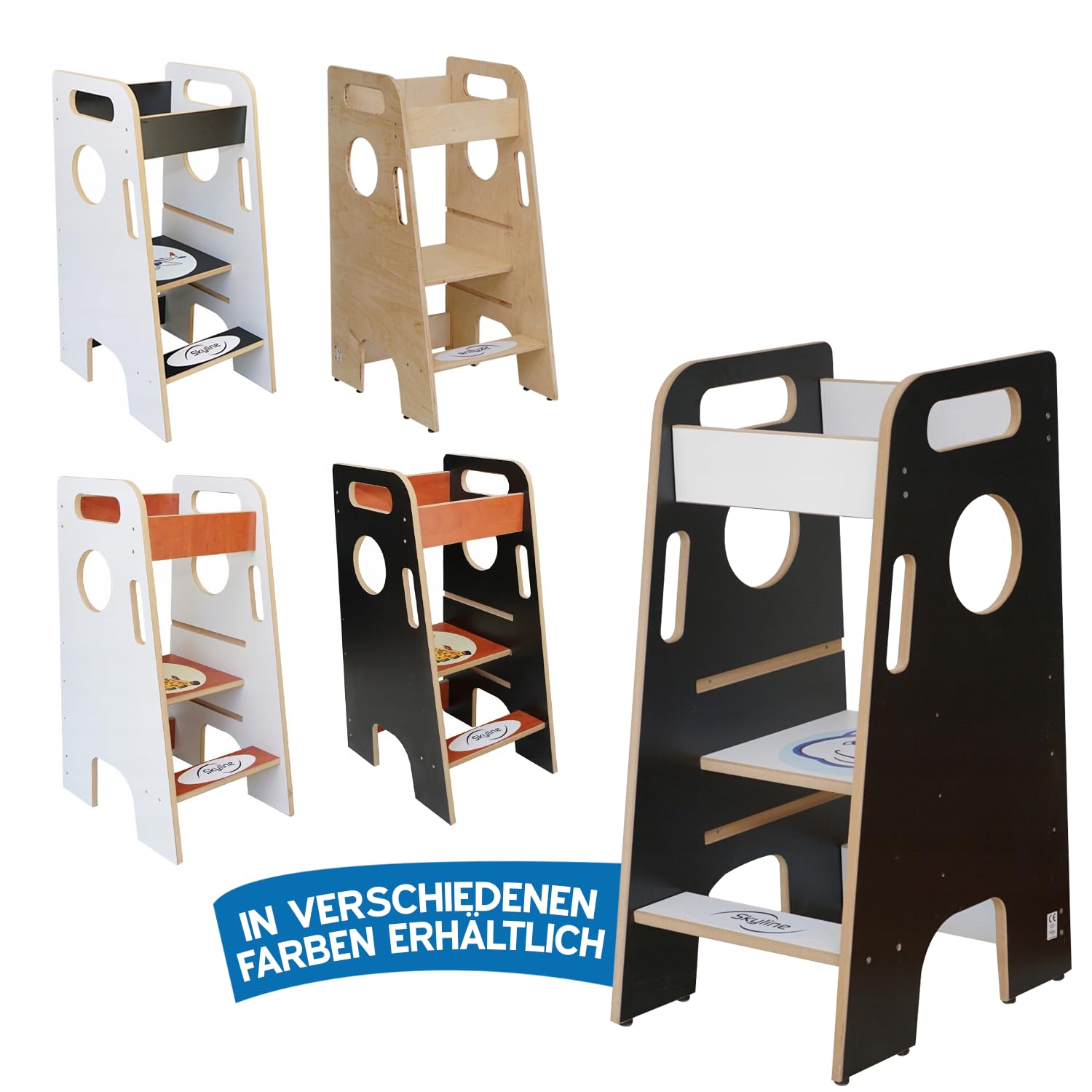 Skyline Torre di apprendimento in legno per bambini, sedia di apprendimento Montessori, utensile da cucina con altezza regolabile e guida di sicurezza, torre di apprendimento per ragazze e ragazzi