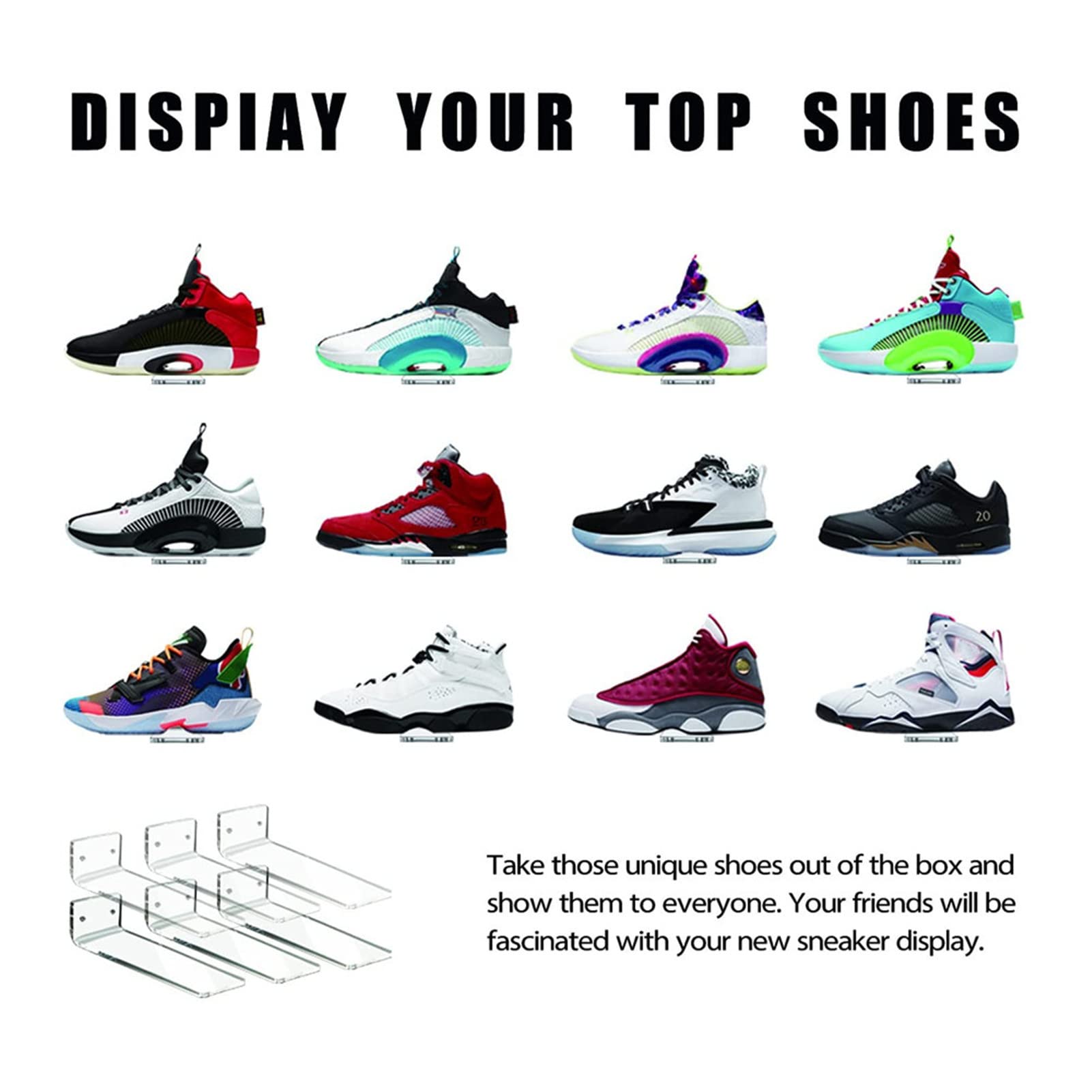 Zapatero 6/12/18 unidades, acrílico, montaje en pared, estantes flotantes para zapatos exhibición, soporte para zapatos pared para zapatillas, zapatillas, estantería para colección