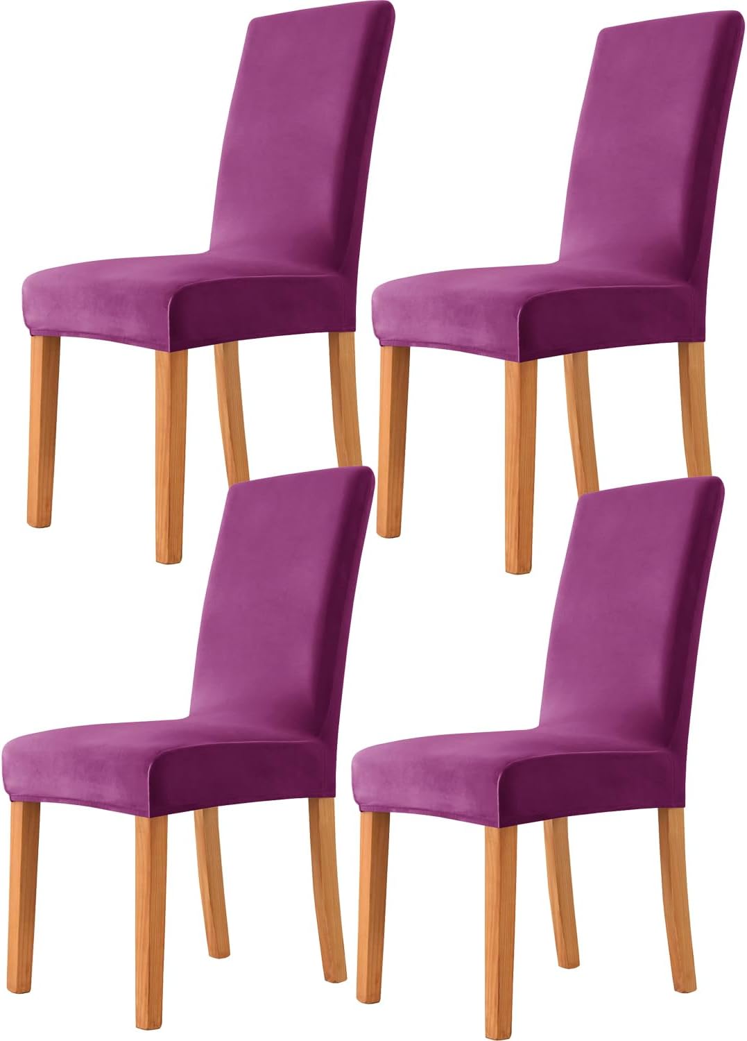 Deisy Dee Velvet Stretch Dining Room Chair Covers Colorful and Washable Parson Chair Slipcovers Stretchable Removable Furniture Protectors (4, Purple)