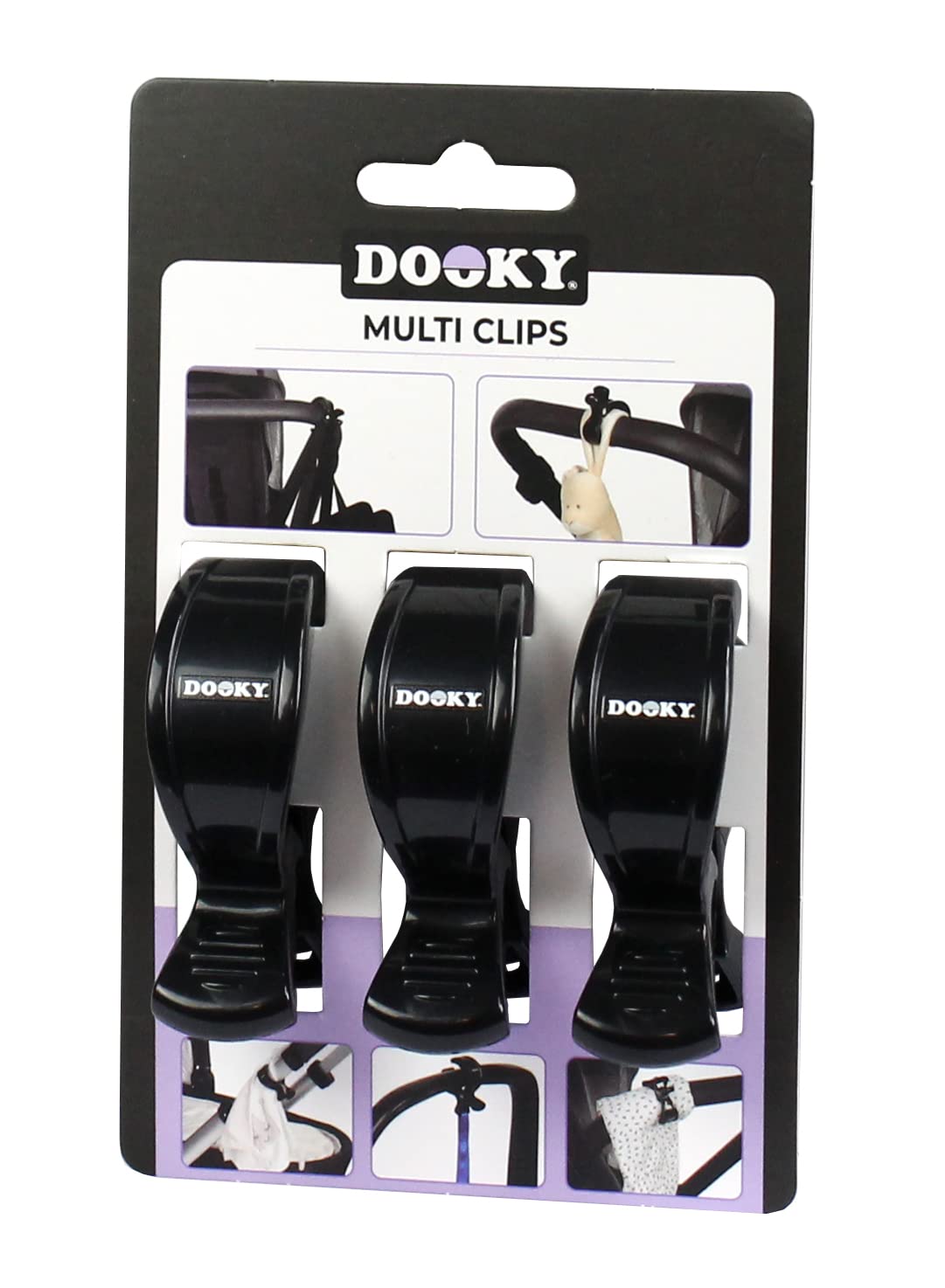 Dooky - Multi Hooks, Pack of 3 - for Pram/Buggy Bags, Pram Hooks Clips Multifunctional Bag Hooks - High Quality Material - Black