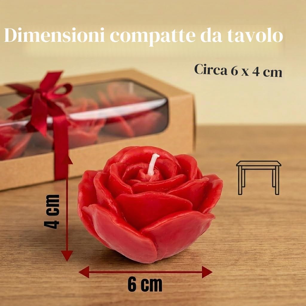 MIJOMA Set di 6 candele a forma di rosa, senza profumo, circa 6 x 4 cm, set regalo con elegante confezione, decorazione per occasioni romantiche