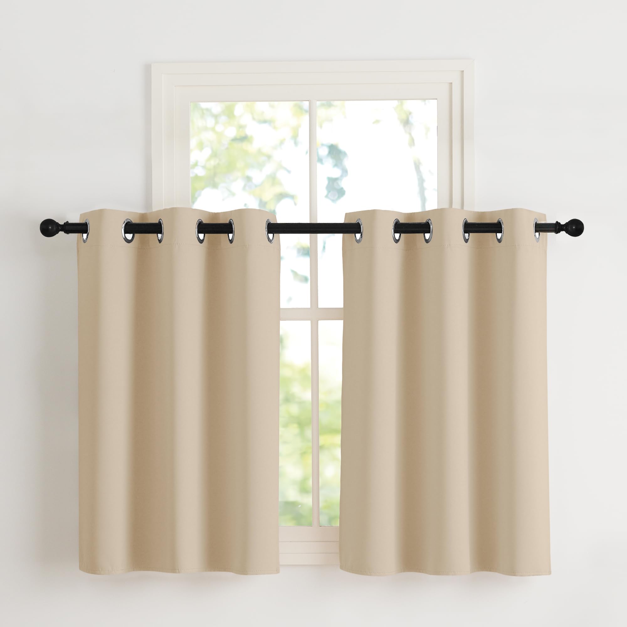 NICETOWN Net Curtains, Kitchen Curtain, Short Window Eyelet Curtain, Set of 2, Biscotti Beige, H 90 x W 107 cm, Blackout Curtains with Eyelets, Beige Opaque Thermal Curtain