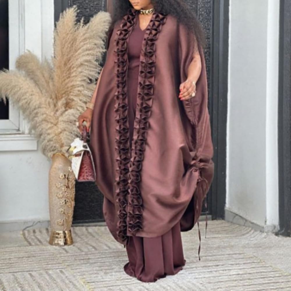 AOMEI DRESS Kaftan 2 Piece Sets for Women Loose Ruffles Cover Up Outfit with O Neck Sleeveless Jumpsuit