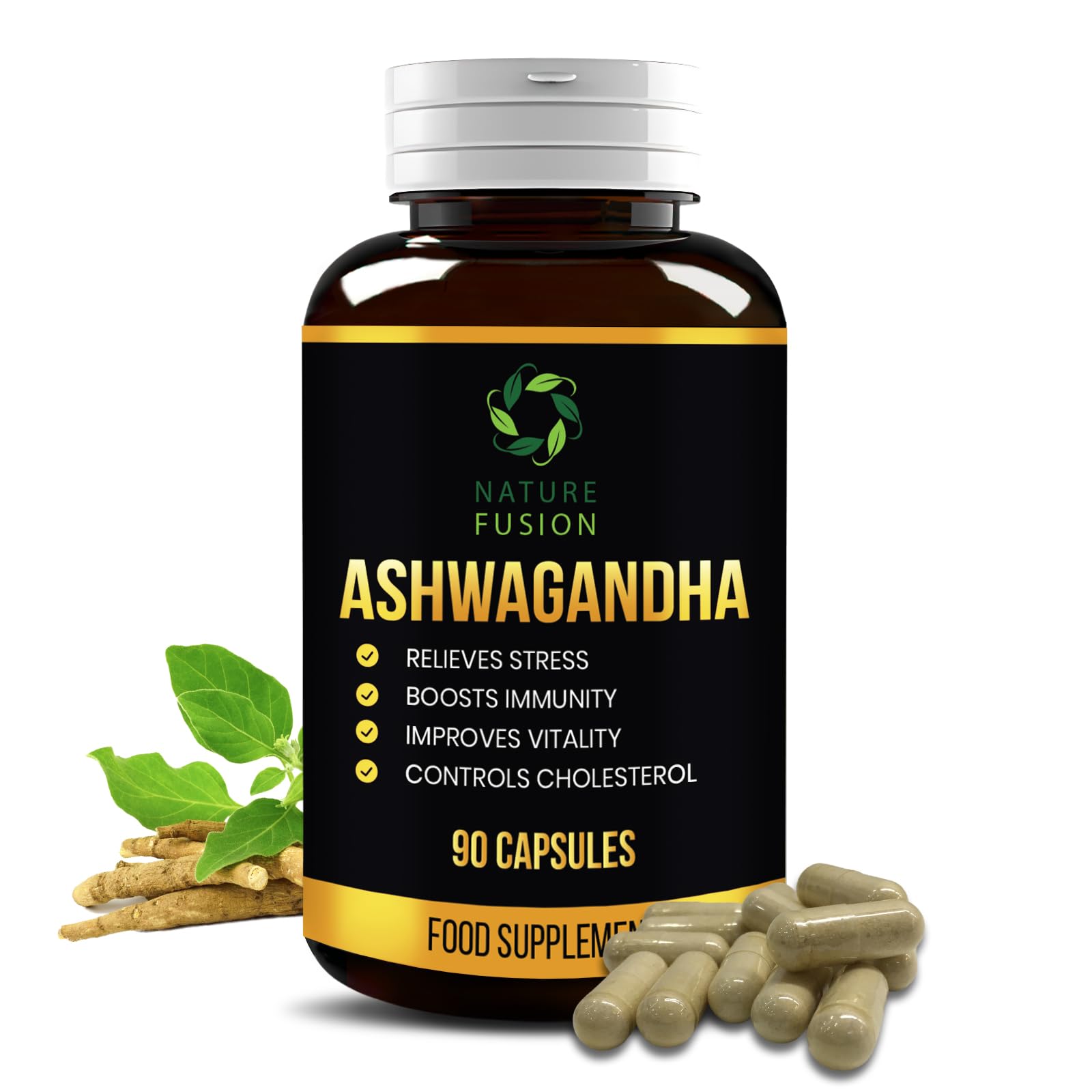Nature FusionAshwagandha Capsules 500mg - 90 Count | Supports Healhty Sleep, Boosts Immunity and Provides Healthy Response to Stress