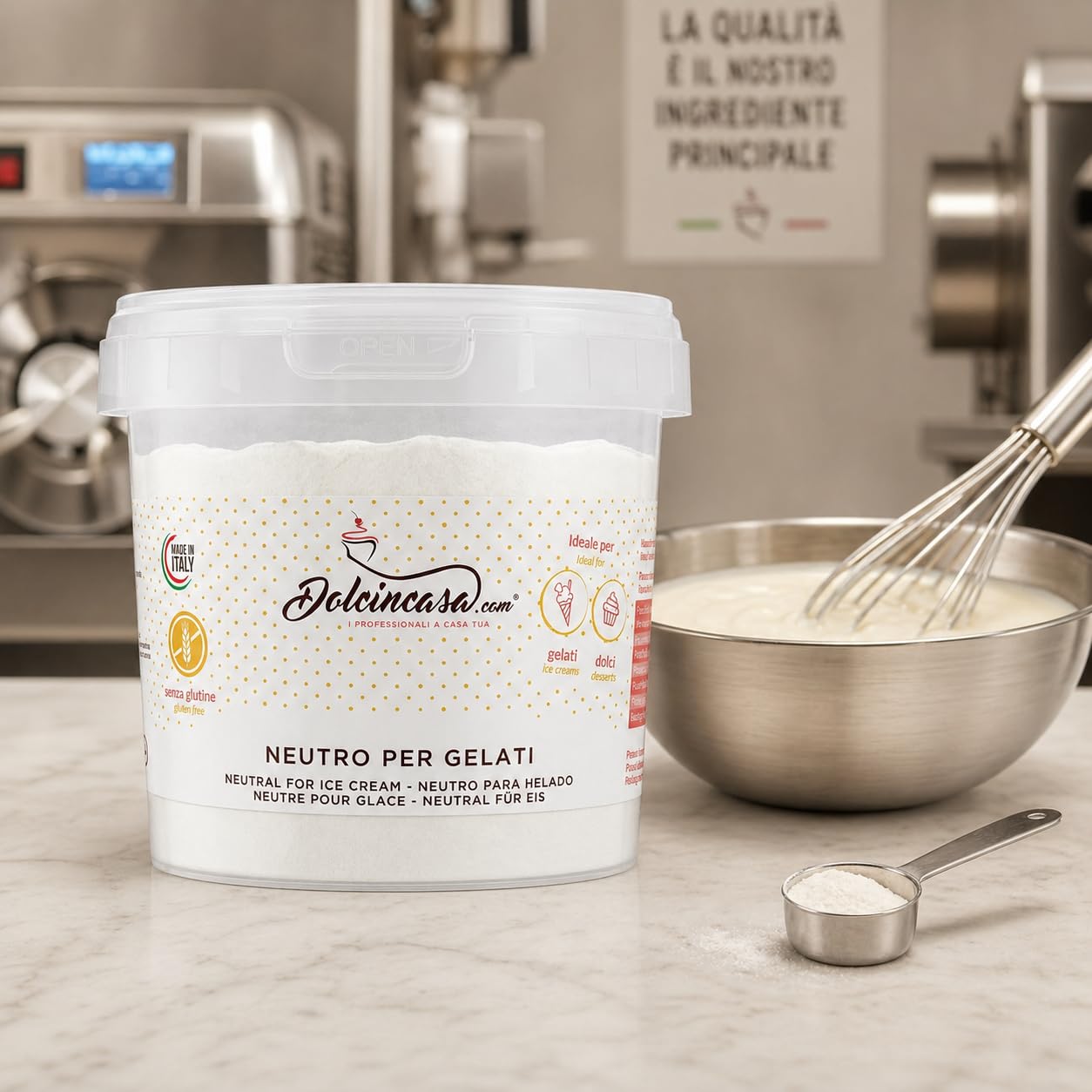 Dolcincasa-com Neutre pour Crème Glacée et Gelato de Fruits avec Farine de Guar et Graines de Caroube Epaississant Emulsifiant Stabilisateur Sans Gluten Usage Domestique Professionnel Pack de 500 g