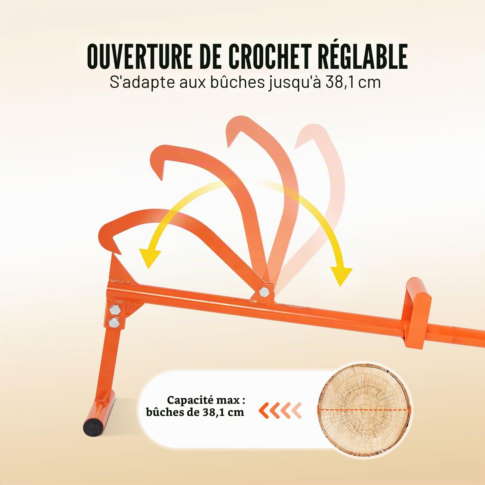 VEVOR Cric à bûches 1219 mm, lève-bûches en acier robuste 4 en 1, lève-tronc d'arbre multifonctionnel à poignée en métal avec crochet d'inclinaison réglable, pour rouler, couper et soulever des bûches