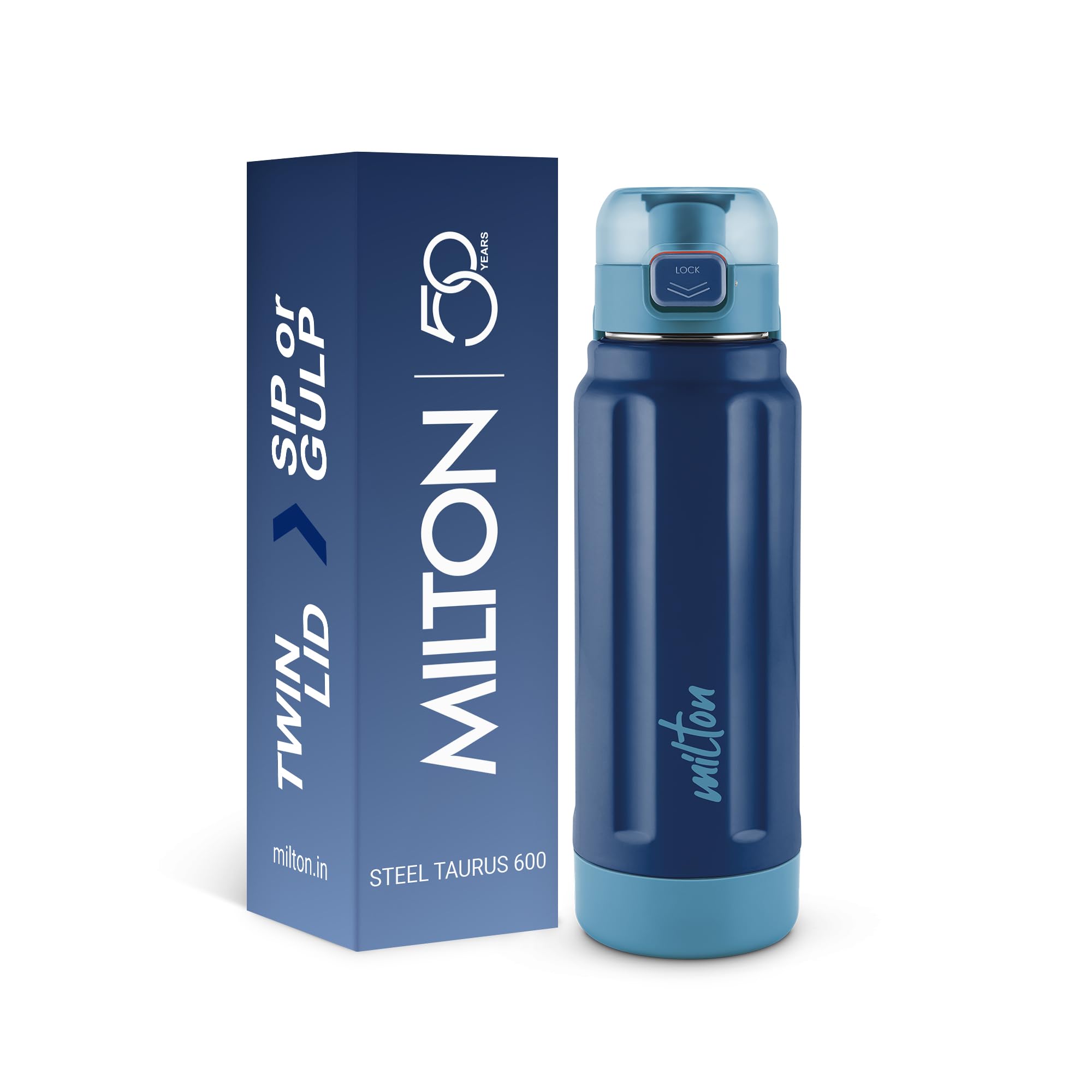 Milton Taurus 600 Steel Thermoware, Inner Stainless Steel, PU Insulated, Leak Proof Water Bottle for School Kids, Office, Gym, Easy to Carry Handle, 560 ml, Dark Blue