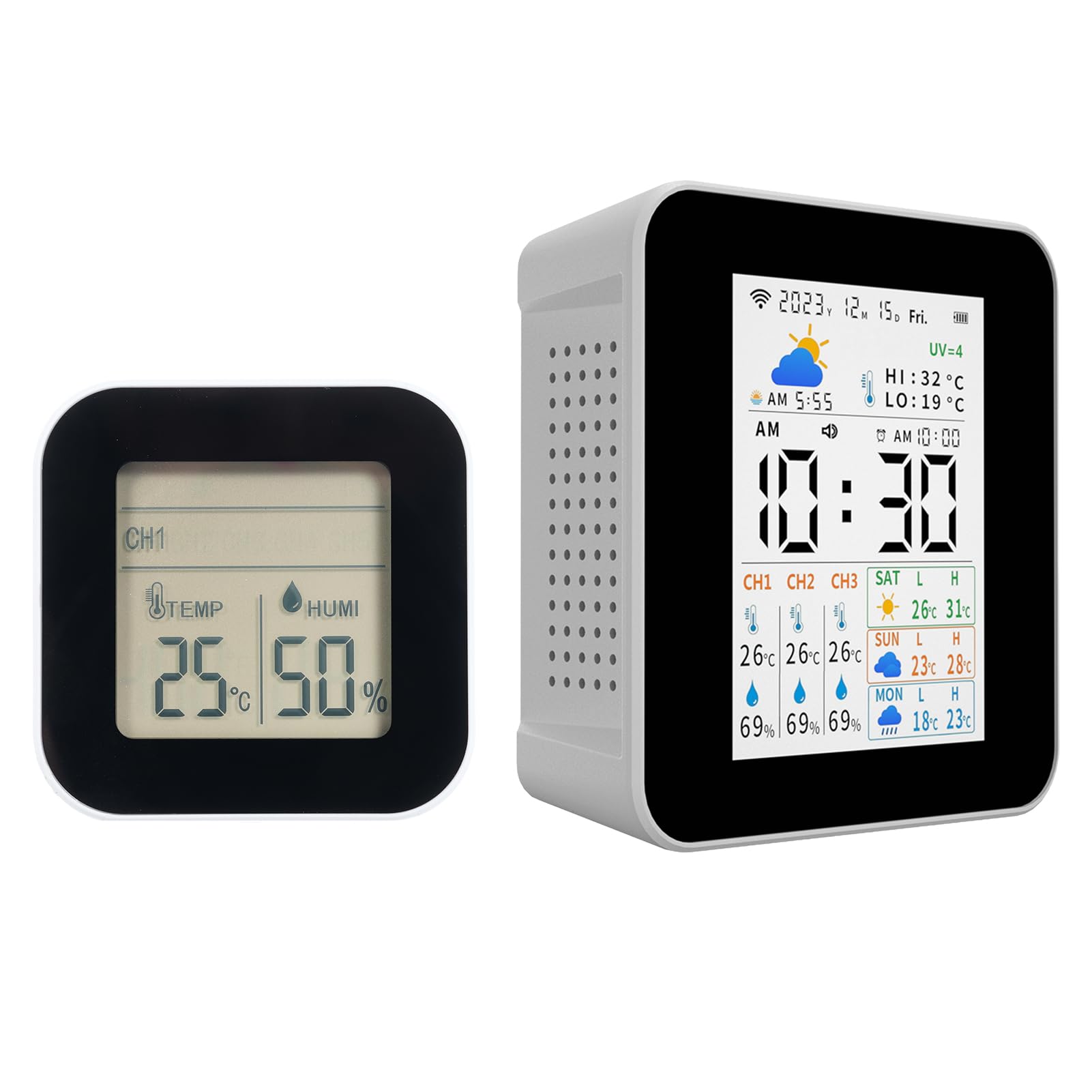 Termómetro para interiores y exteriores, estación meteorológica inalámbrica Tuya con 3 sensores, medidor de humedad y temperatura, monitor de pronóstico en tiempo real, compatible (con 1 sensor)
