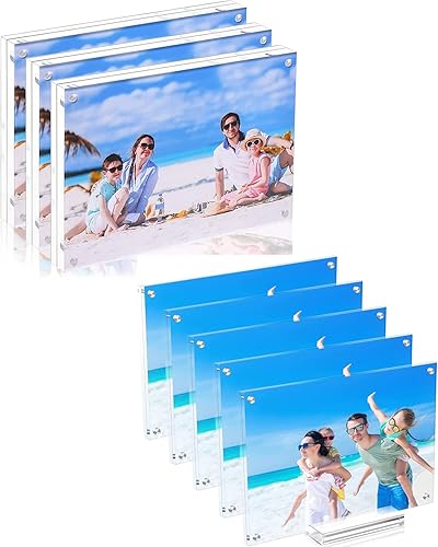 Paquete de 8 portarretratos acrílicos de 8 x 10 pulgadas y 5 x 7 pulgadas, transparente, magnético, de doble cara, sin marco, con soporte de marco