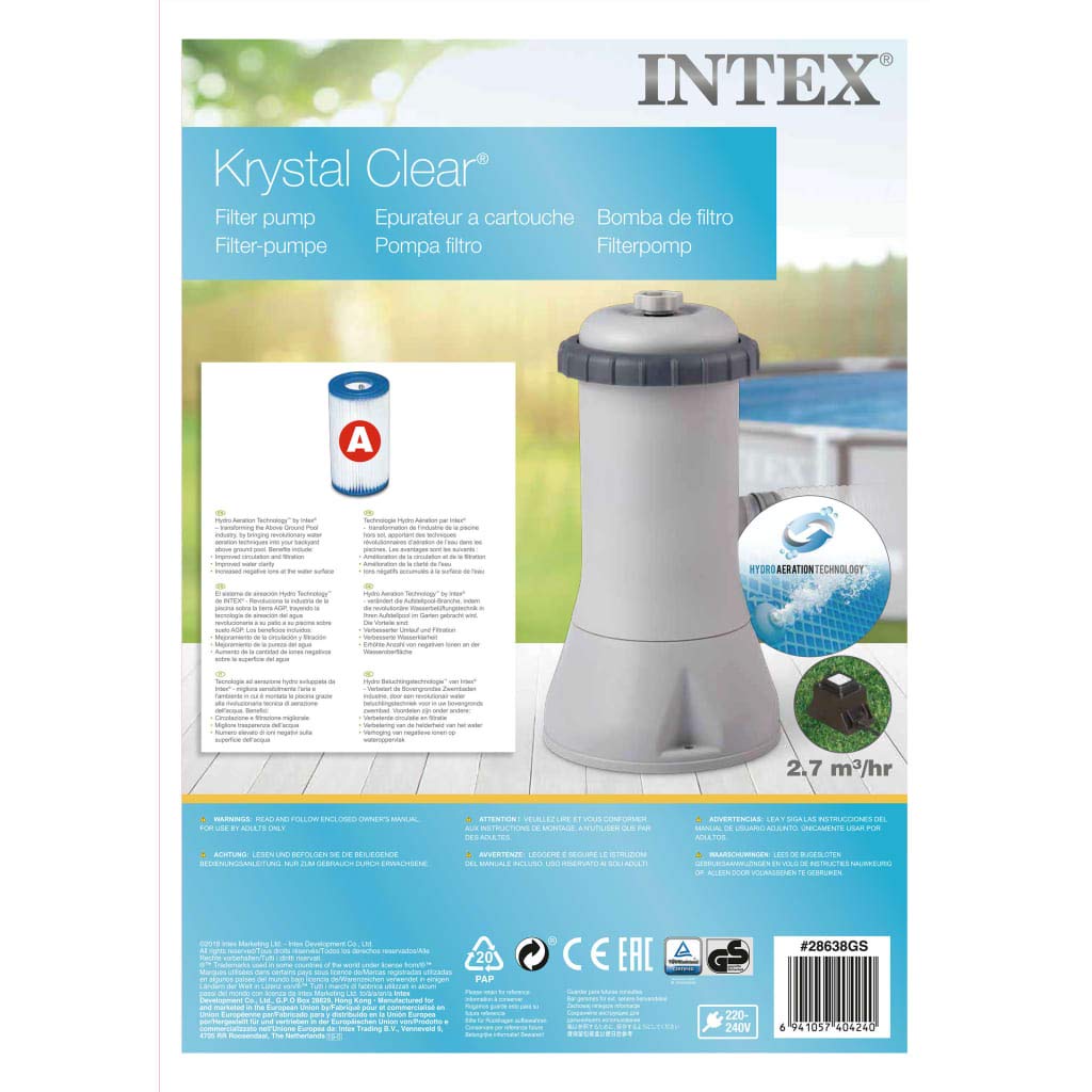 Intex 900 GPH Cartridge Filter Pump (12 V), grau, 18.8x19.4x35.4 cm, 28638GS