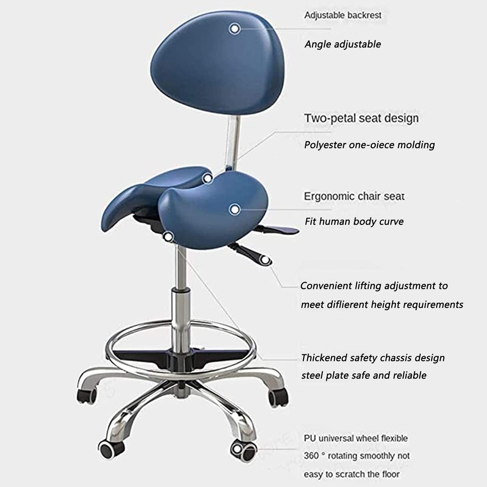 Taburete giratorio ergonómico de altura ajustable, silla dental médica giratoria, piel sintética, ideal para oficina, salón, hospital y laboratorio
