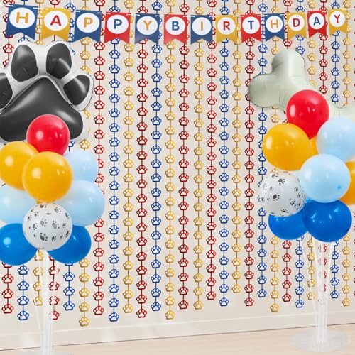 Paw Birthday Decorations Dog Paw Party Decorations Paw Streamers Balloons 3.3 x 6.6ft Foil Fringe Curtains Puppy Photo Booth Prop Backdrop for Kids Boys Girls Birthday Party Decor