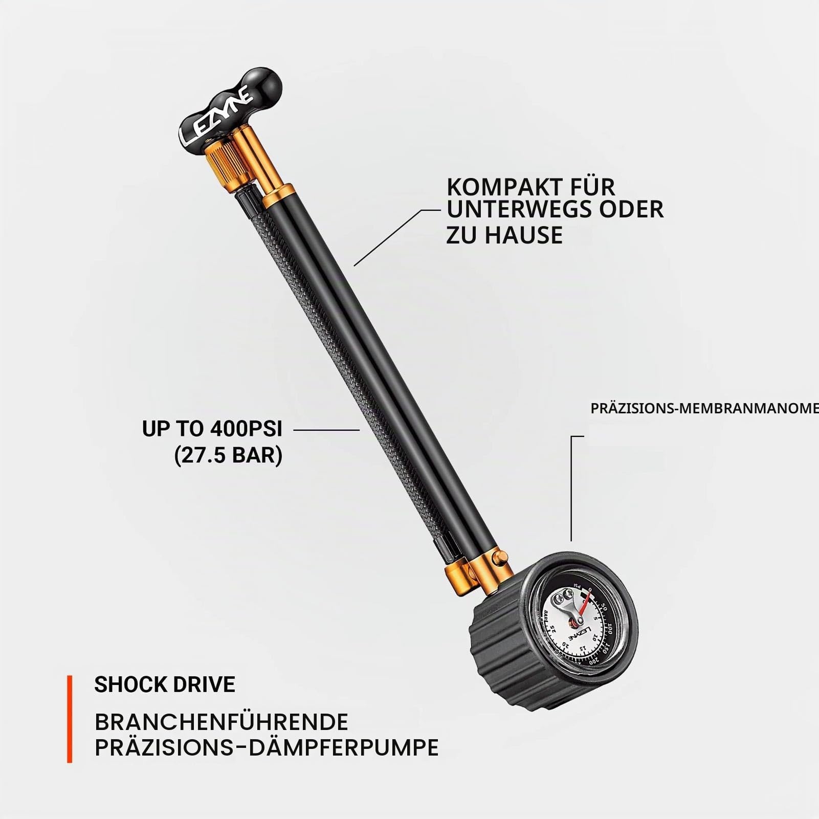 LEZYNE Shock Drive Fahrrad Handpumpe Hochdruck 400psi Stoßpumpe Tragbare Mountainbike & Rennradpumpe