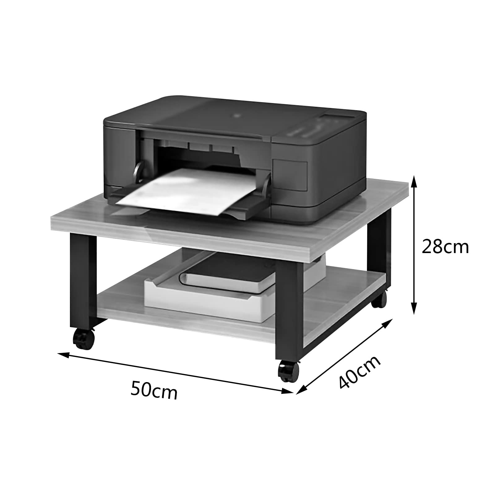 Rollender Druckerwagen,Beweglicher Bodenstehender Multifunktionsdrucker Faxscanner Kopiererwagen,für Heimschlafzimmer Büro Schule(Size:50x40x28cm,Color:Teak)