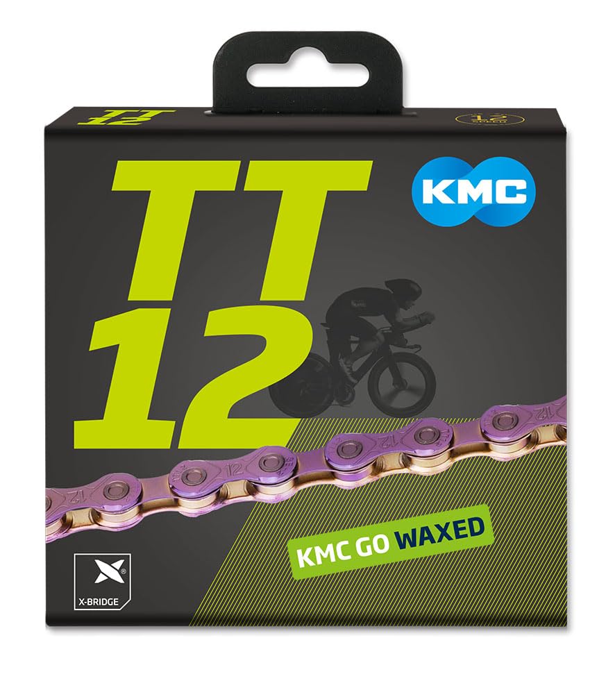 KMC | Wax TT 12 High-Precision 12-Speed Bicycle Chain | for Triathlon and Time Trial | Shimano, SRAM, and Campagnolo Compatible | Missing Link Included | Neo Chrome
