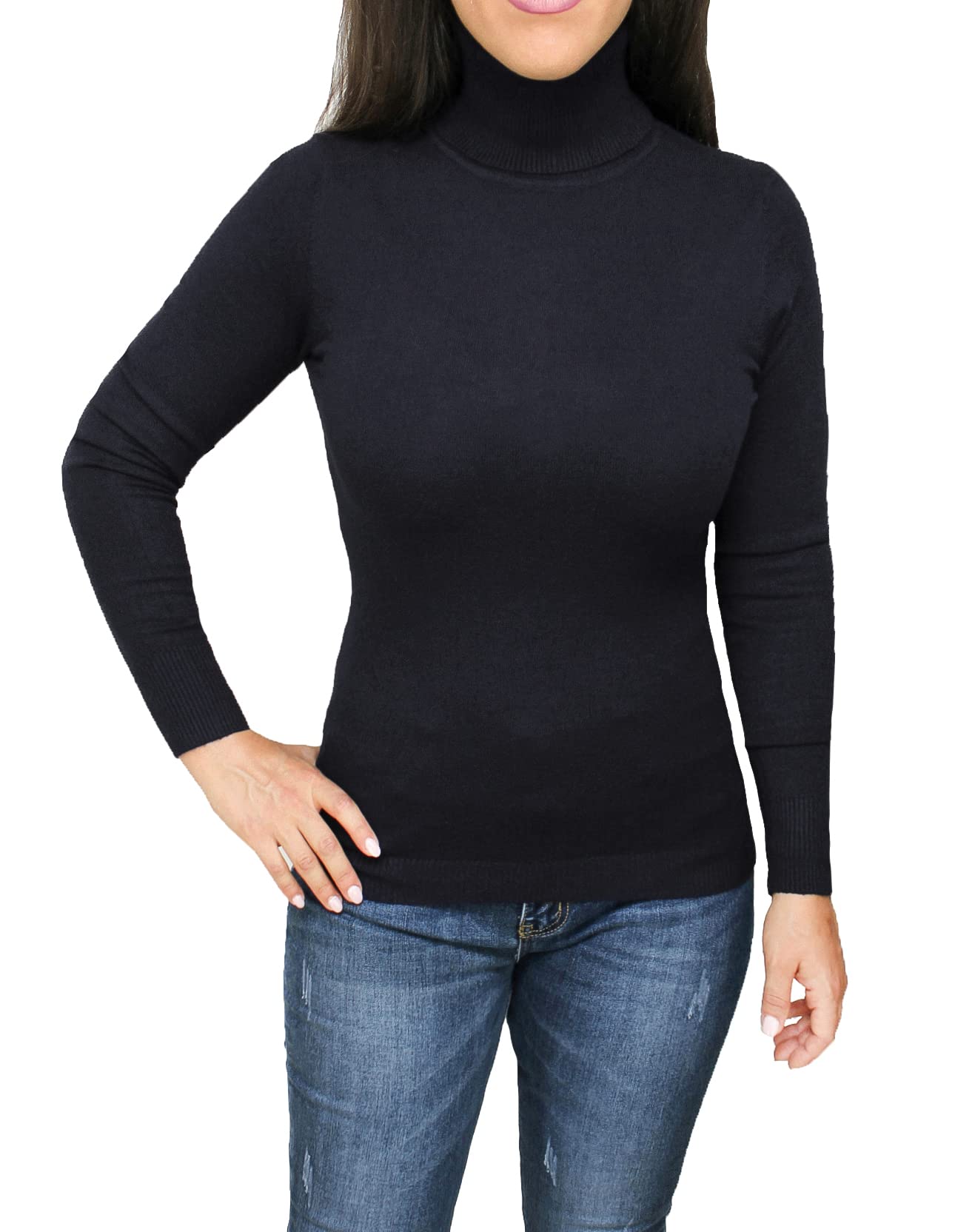LUYAA Dolcevita da donna a maniche lunghe, leggero, sottile, con fori per i pollici, per autunno, primavera, inverno, Nero e viola., Small
